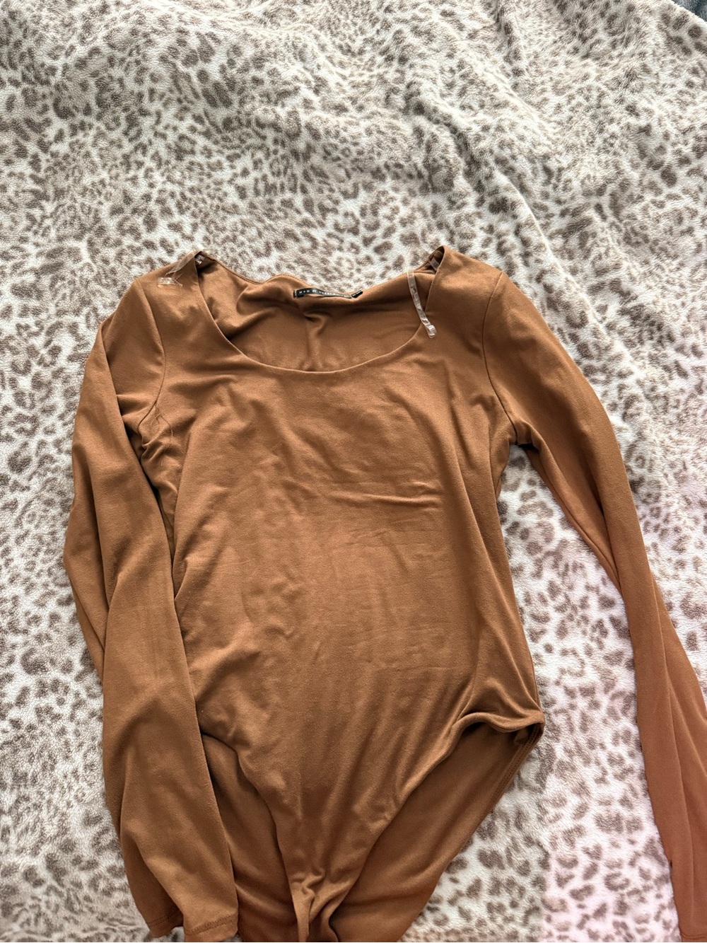 Women's Long Sleeve Scoop Neck Bodysuit - Tan
